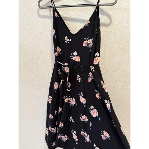 Abercrombie & Fitch Dress Womens Small Black Floral Wrap Midi Sleeveless V Neck - Picture 5 of 13